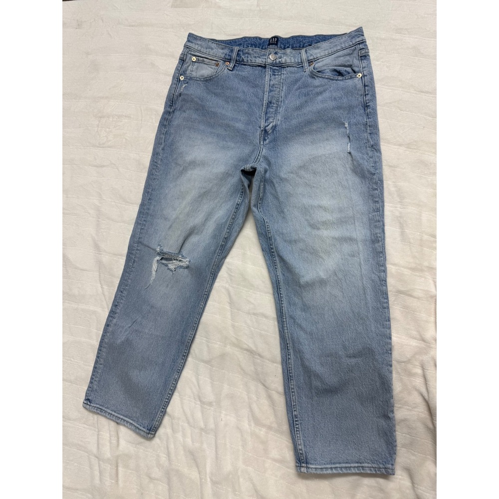 GAP Denim Cheeky Straight Jeans Light Wash Distressed‎ Size 16/33